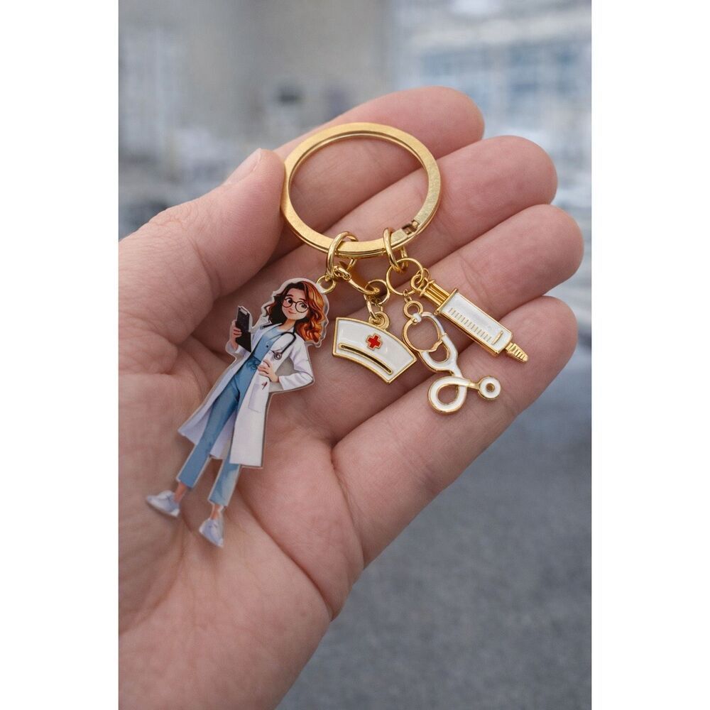 Nurse Doctor Keychain Medical Charm Gift Stethoscope Syringe Nurse Hat